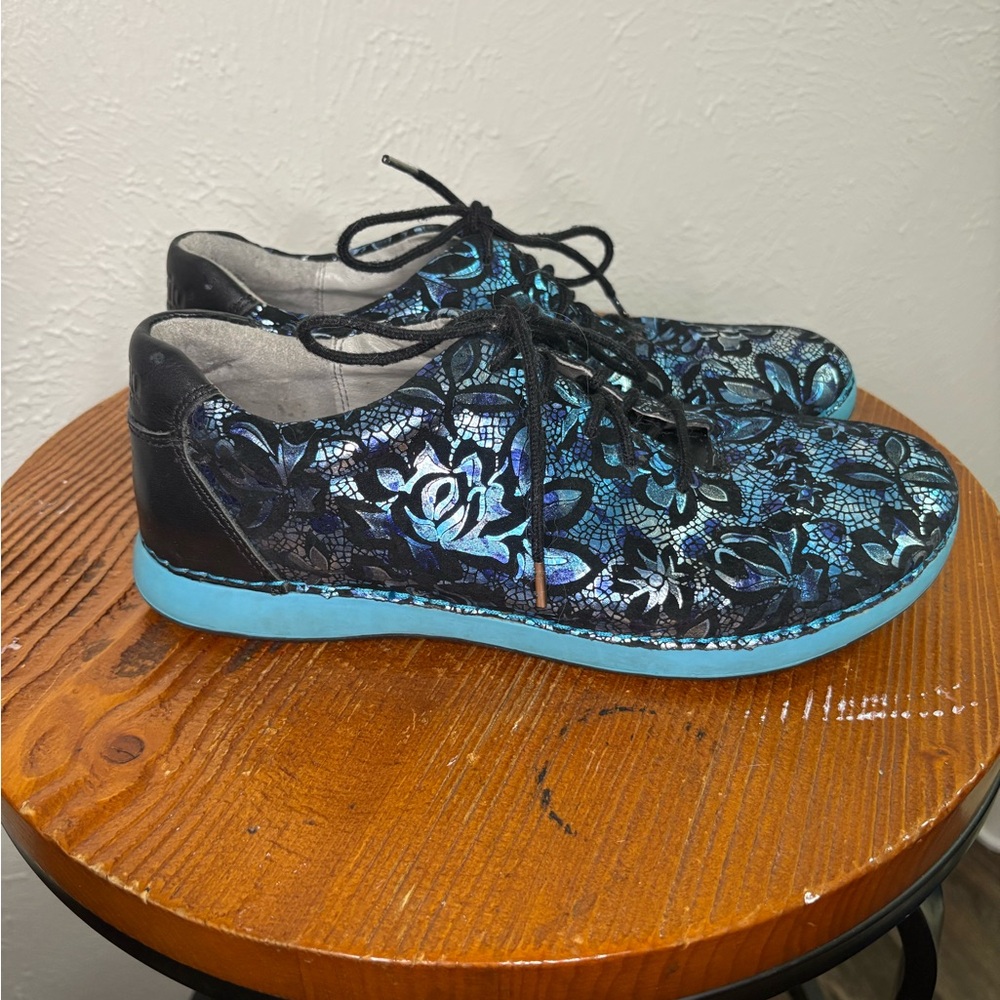 Alegria Black and Blue Floral Women's Sneakers